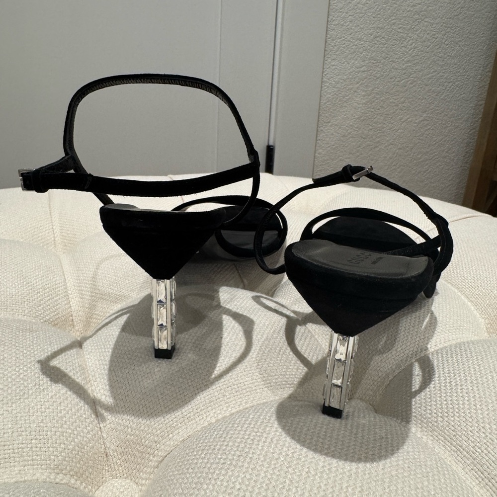 (SOLD) Gucci Black Suede Crystal-Heel Sandals – Size 38.5 - Picture 7 of 10